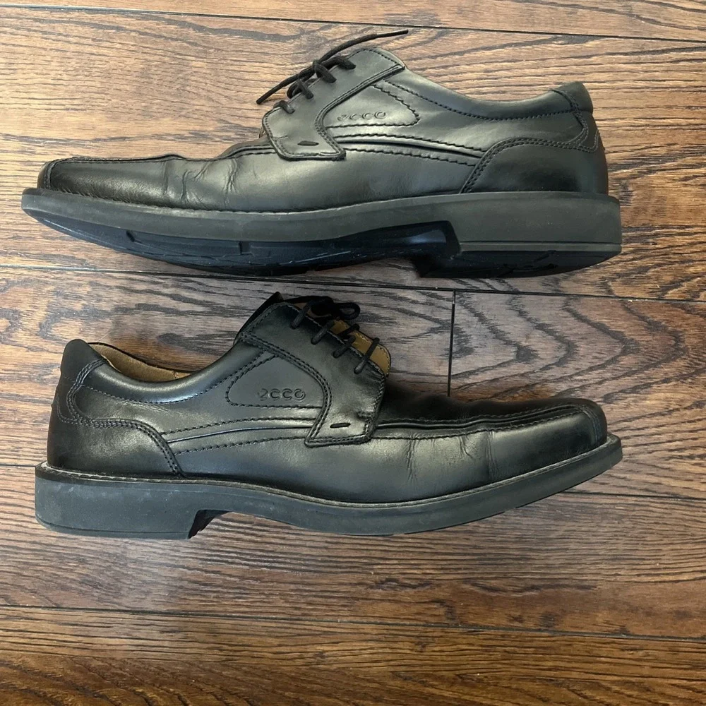 ECCO Men's 46 US 12 Seattle Bicycle Toe Leather Oxford Black Lace Up Dress Shoes
